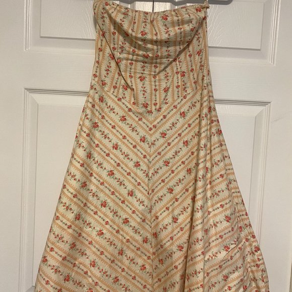 Vintage Style A-Line Strapless Dress (Peach Floral) - Picture 4 of 4